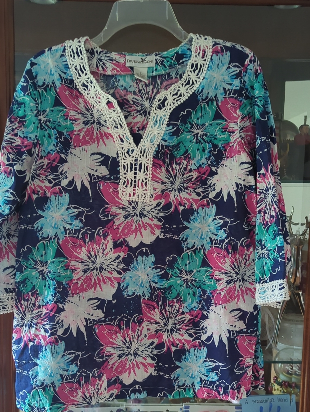 Draper James Navy Floral Tunic with Teal & Pink Accents